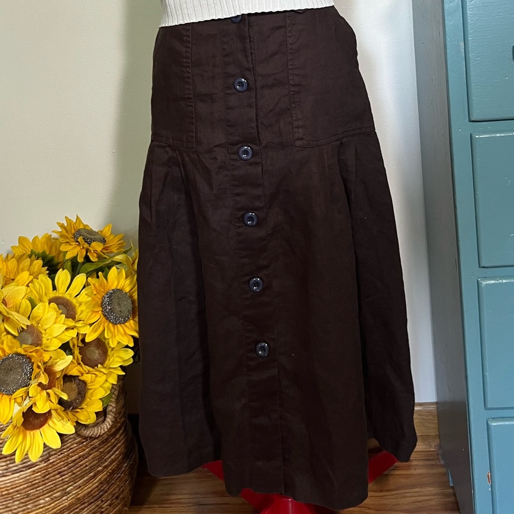 Notations Brown Midi 100% Linen Skirt